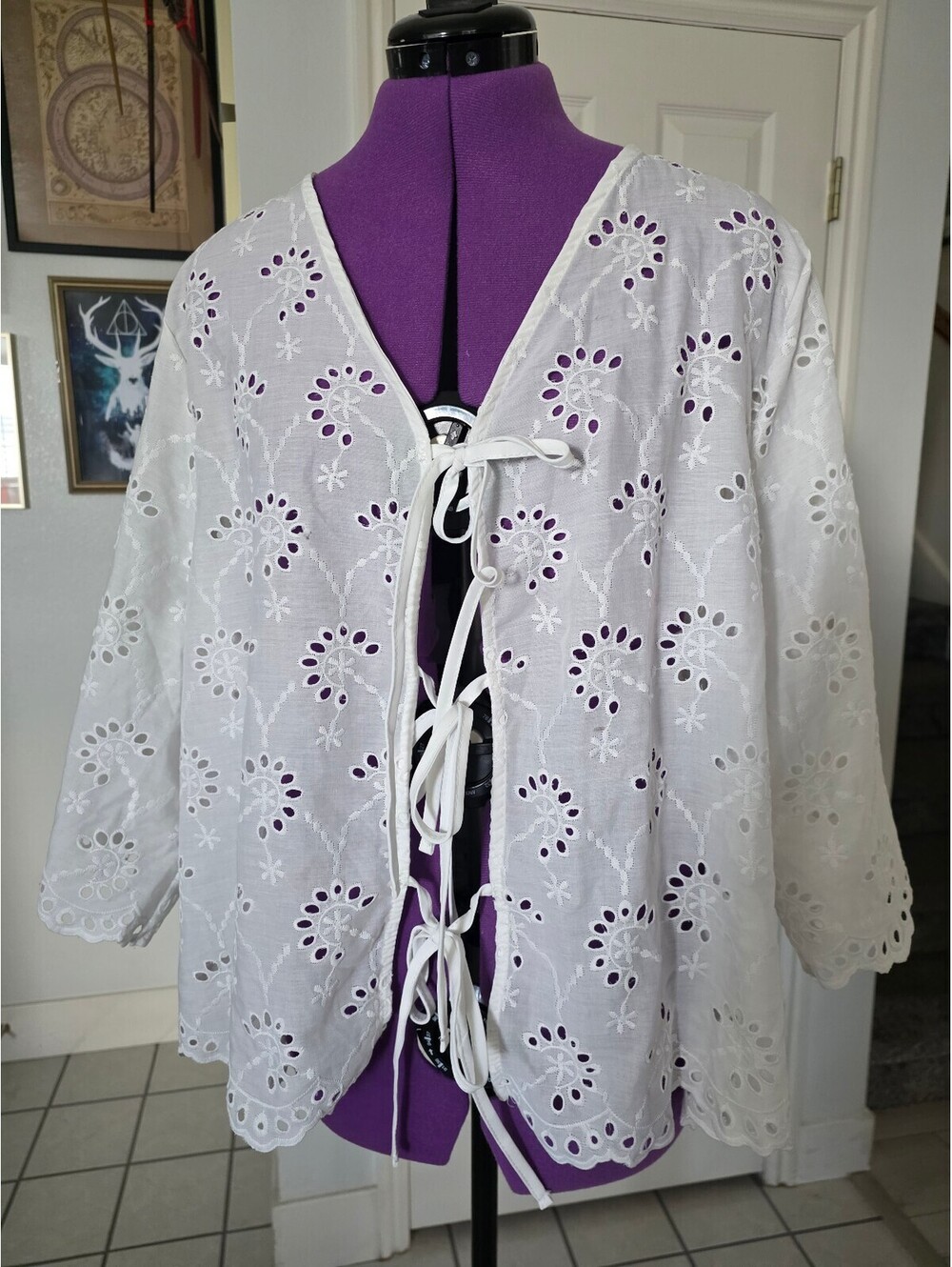 Womens Shein curve 4xl eyelet lace tie front top